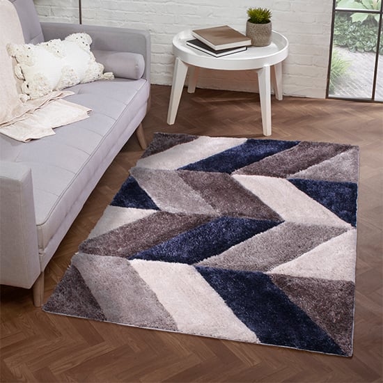 Product photograph of Blazon Polyester 120x170cm 3d Carved Rug In Navy from Furniture in Fashion