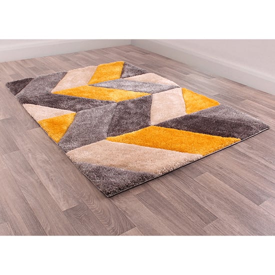Product photograph of Blazon Polyester 120x170cm 3d Carved Rug In Ochre from Furniture in Fashion