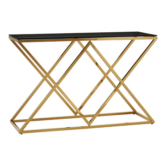 Bleadon Black Glass Console Table With Stainless Steel Frame Sale
