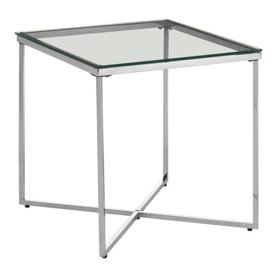 Algorab Clear Glass Small End Table With Silver Cross Base  _2