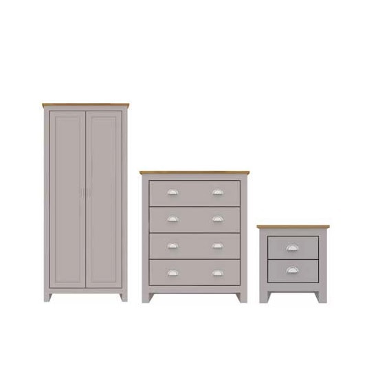 Litchem Wooden Bedroom Furniture Set In Grey And Oak Finish
