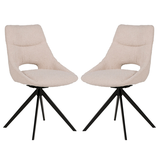 Balta Cream Fabric Dining Chairs With Black Metal Legs In Pair