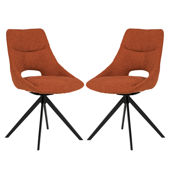 Balta Rust Fabric Dining Chairs With Black Metal Legs In Pair
