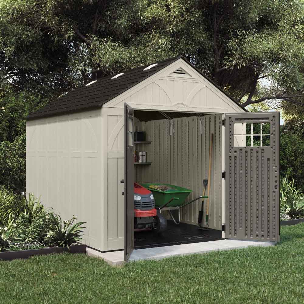 Bliss 8x10 Reinforced Resin Garden Storage Cabinet in Vanilla and Grey
