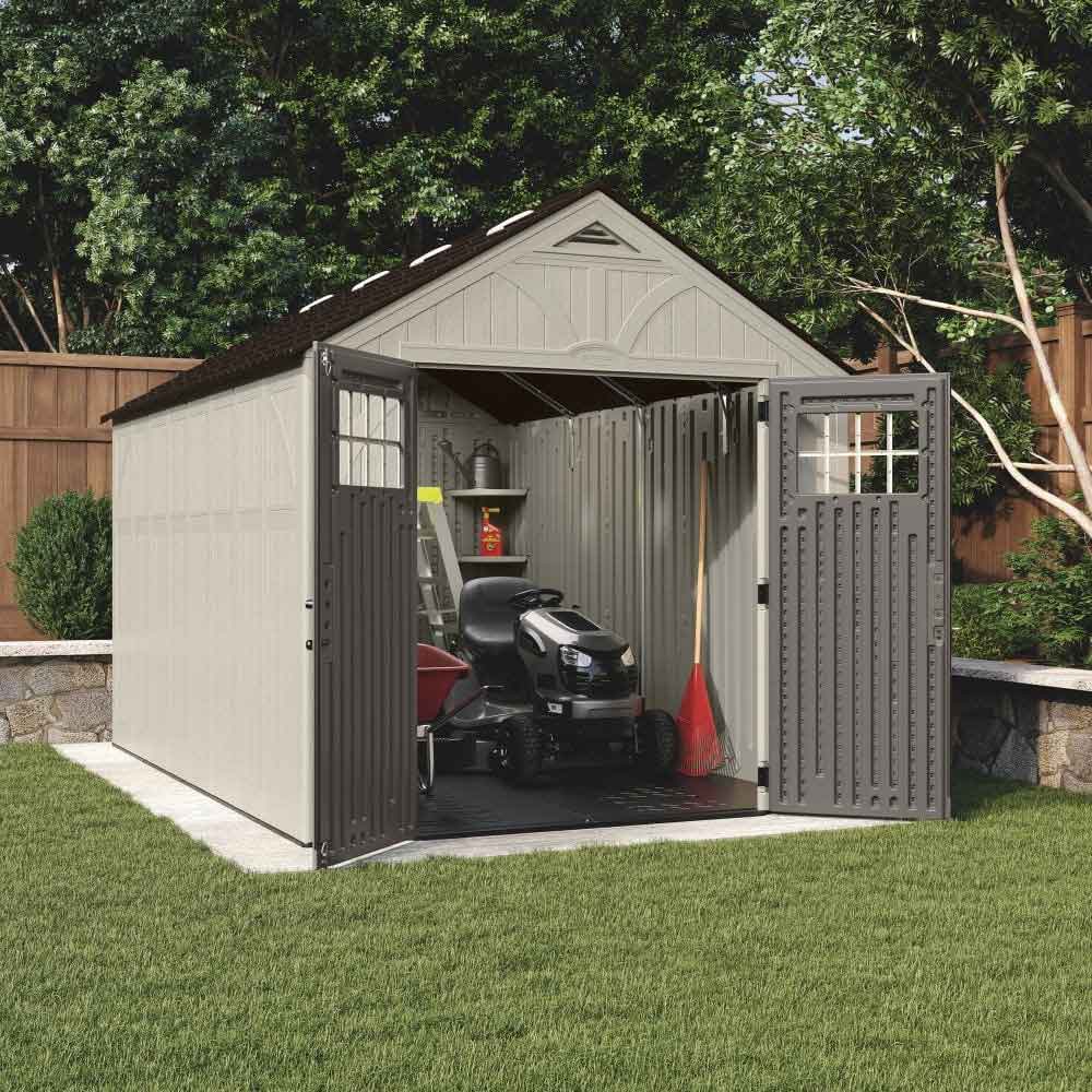 Bliss 8x13 Reinforced Resin Garden Storage Cabinet in Vanilla and Grey