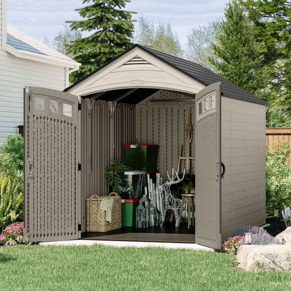 Bliss 8x4 Reinforced Resin Garden Storage Cabinet in Vanilla and Grey
