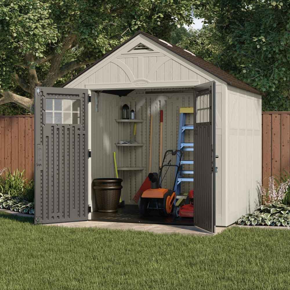 Bliss 8x7 Reinforced Resin Garden Storage Cabinet in Vanilla and Grey