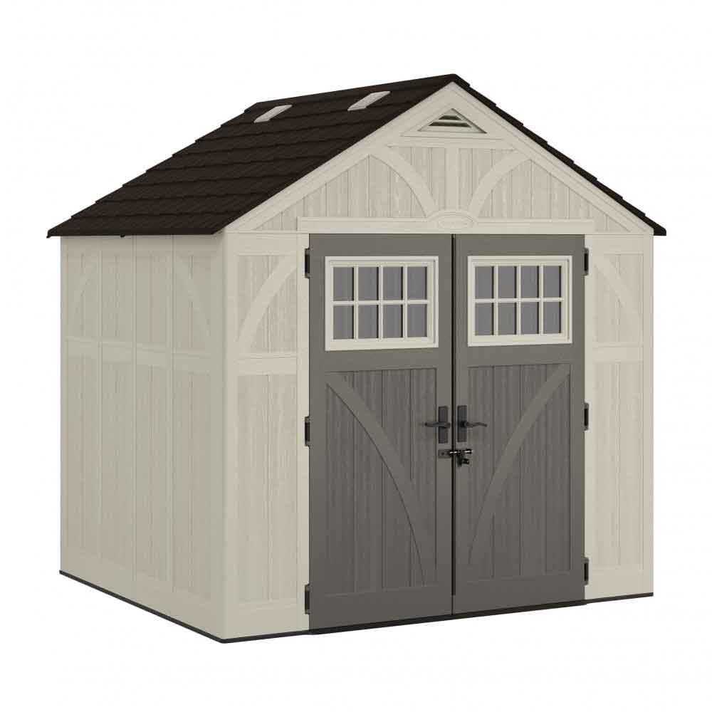 Bliss 8x7 Reinforced Resin Garden Storage Cabinet in Vanilla and Grey