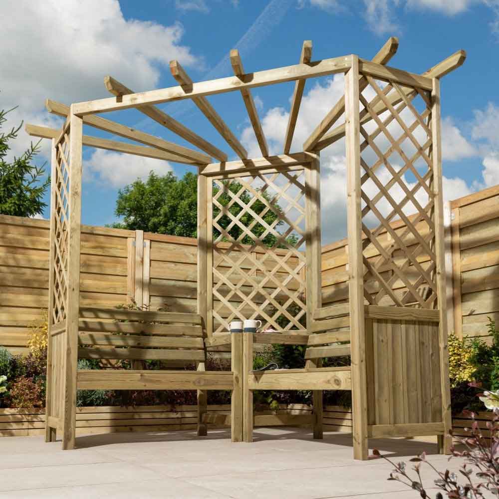 Bliss Wooden Garden Corner Arbour in Natural Timber