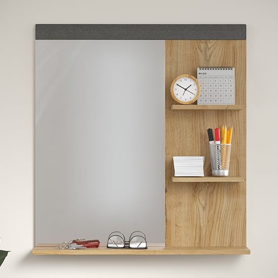 Read more about Blitar wooden hallway wall mirror with shelves in navarra oak