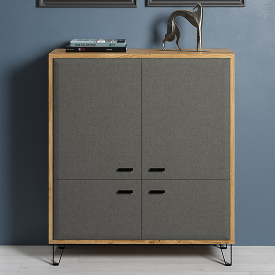 Blitar Wooden Highboard With 4 Doors In Navarra Oak thumbnail