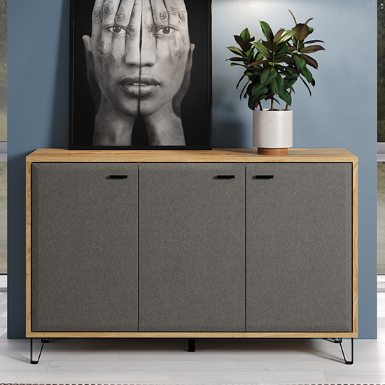 Blitar Wooden Sideboard With 3 Doors In Navarra Oak thumbnail