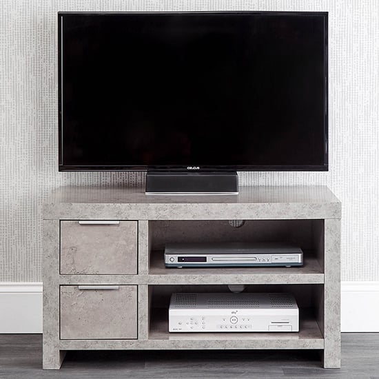Baginton Wooden 2 Drawers TV Stand In Concrete Effect