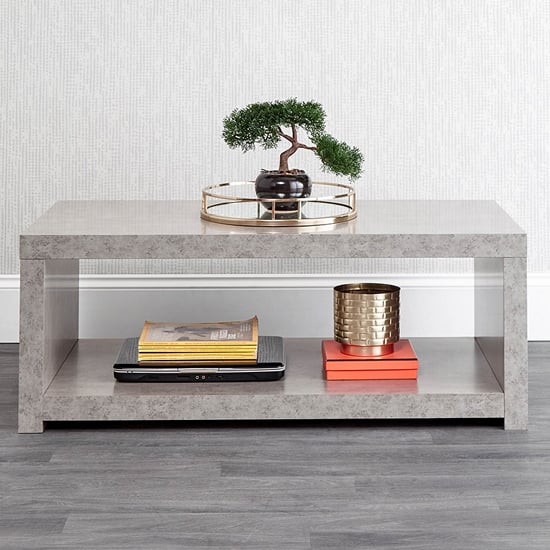 Product photograph of Baginton Wooden Coffee Table With Undershelf In Concrete Effect from Furniture in Fashion
