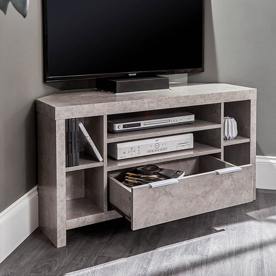 Baginton Corner Wooden 1 Drawer TV Stand In Concrete Effect_2