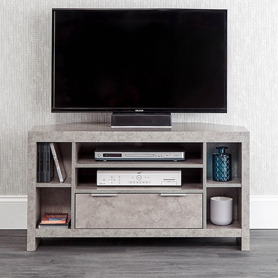 Read more about Baginton corner wooden 1 drawer tv stand in concrete effect