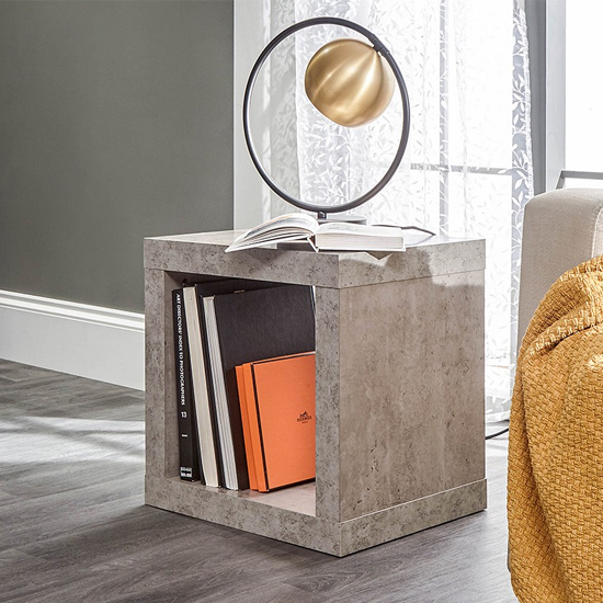 Product photograph of Baginton Wooden Cube Side Table In Concrete Effect from Furniture in Fashion