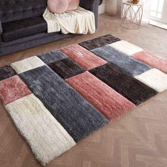 Blocks Polyester 120x170cm 3D Carved Rug In Blush