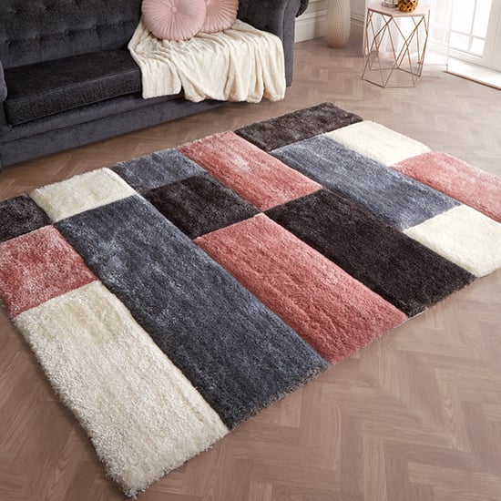 Photo of Blocks polyester 60x110cm 3d carved rug in blush