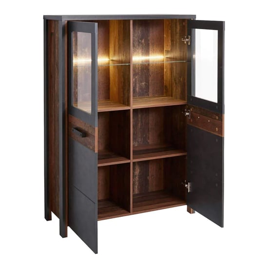 Blois Wooden Display Cabinet 2 Doors In Matera Oak With LED_2
