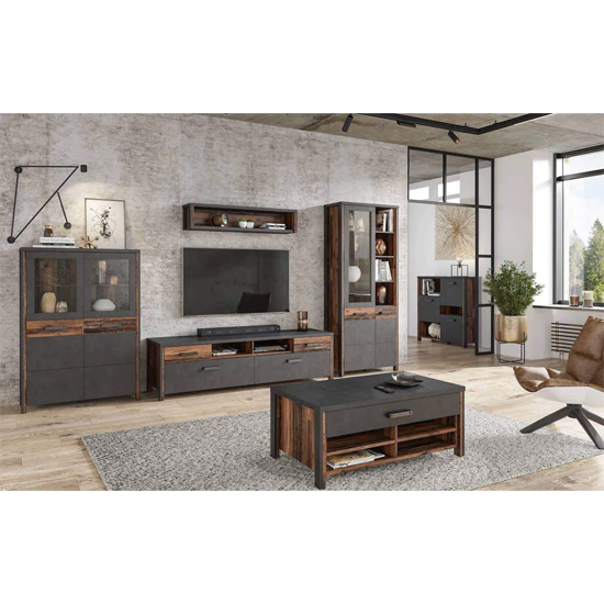 Blois Wooden Display Cabinet 2 Doors In Matera Oak With LED_3