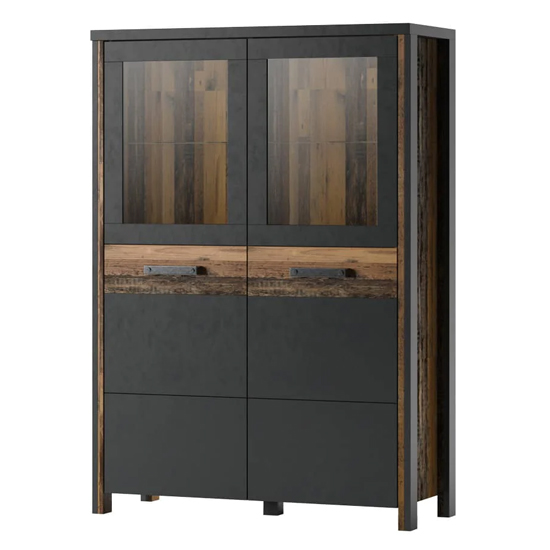 Blois Wooden Display Cabinet 2 Doors In Matera Oak With LED