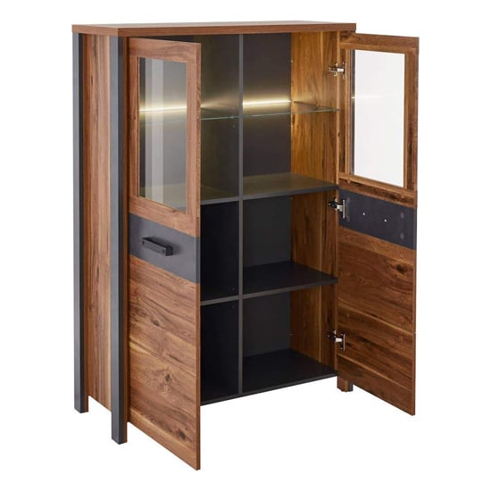 Blois Wooden Display Cabinet 2 Doors In Royal Oak With LED_2