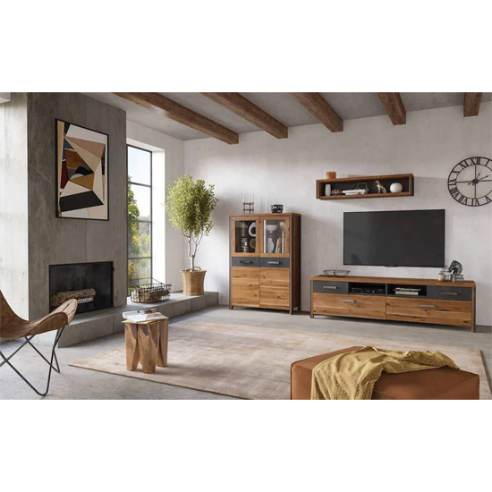 Blois Wooden Display Cabinet 2 Doors In Royal Oak With LED_3
