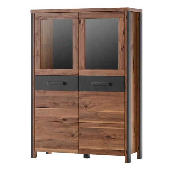 Product photograph of Blois Wooden Display Cabinet 2 Doors In Royal Oak With Led from Furniture in Fashion