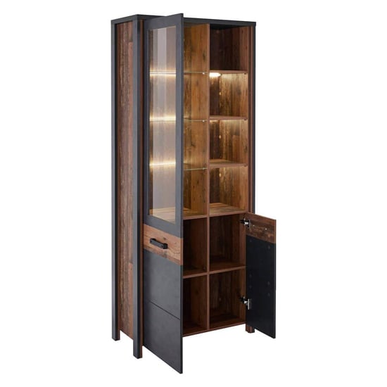 Blois Wooden Display Cabinet Tall 2 Doors In Matera Oak And LED_2
