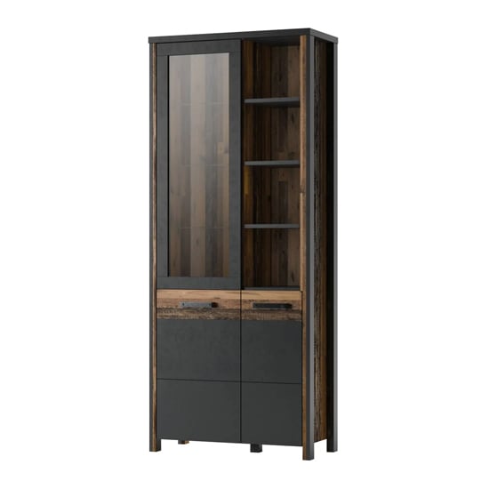 Read more about Blois wooden display cabinet tall 2 doors in matera oak and led
