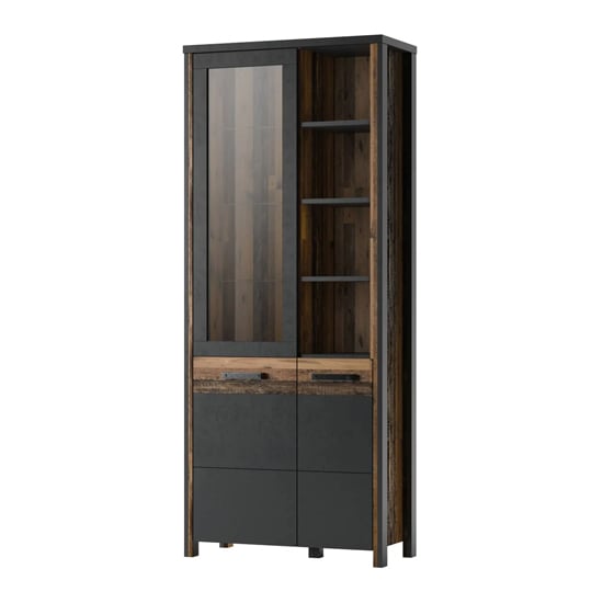 Product photograph of Blois Wooden Display Cabinet Tall 2 Doors In Matera Oak And Led from Furniture in Fashion