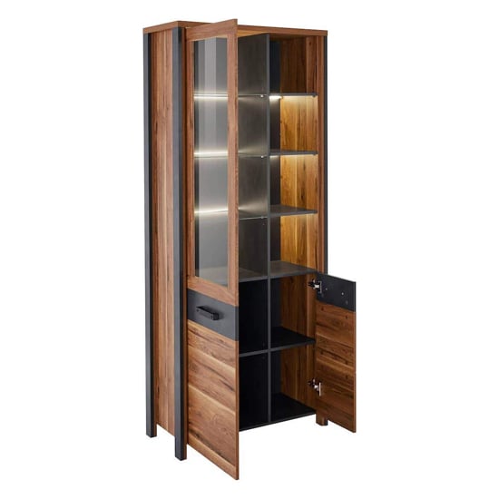 Blois Wooden Display Cabinet Tall 2 Doors In Royal Oak And LED_2