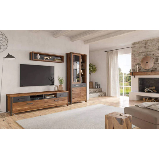 Blois Wooden Display Cabinet Tall 2 Doors In Royal Oak And LED_3