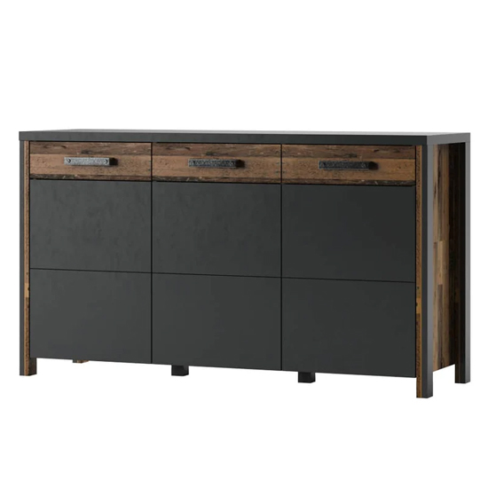 Blois Wooden Sideboard With 3 Doors In Matera Oak And LED