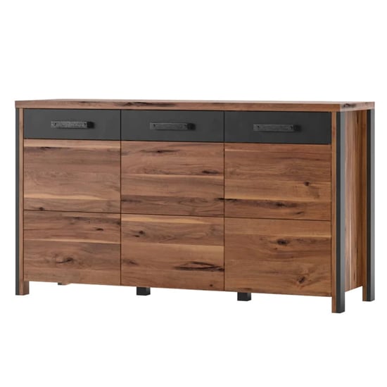 Product photograph of Blois Wooden Sideboard With 3 Doors In Royal Oak And Led from Furniture in Fashion