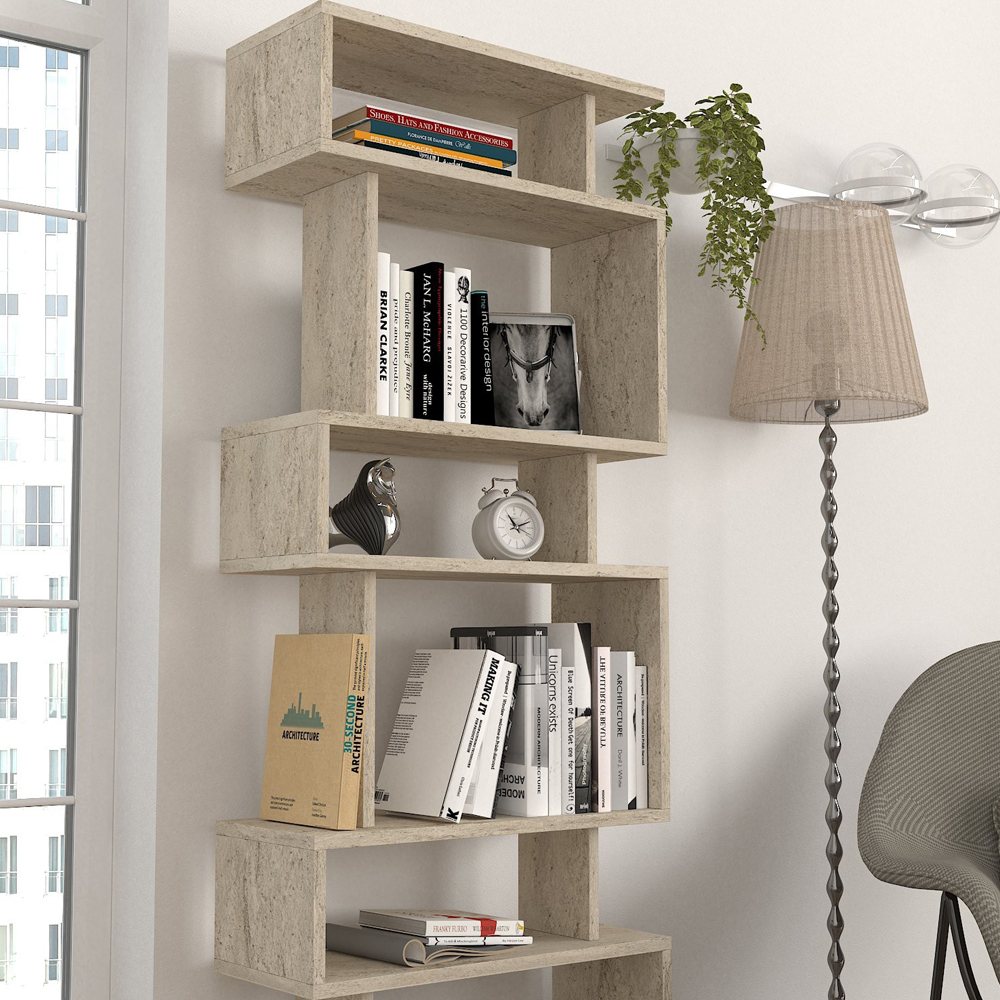 Orvello Wooden Bookcase With 6 Shelves In Travertine