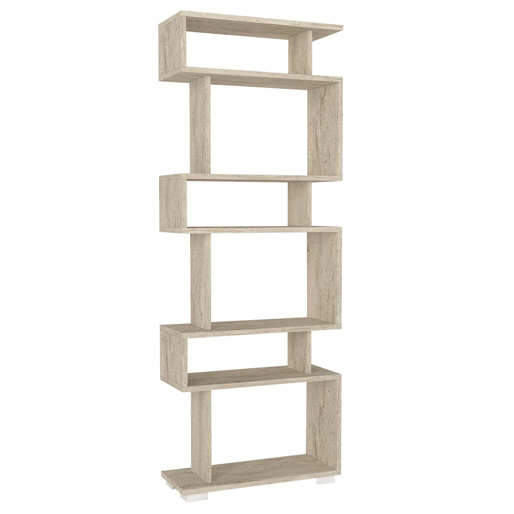 Orvello Wooden Bookcase With 6 Shelves In Travertine