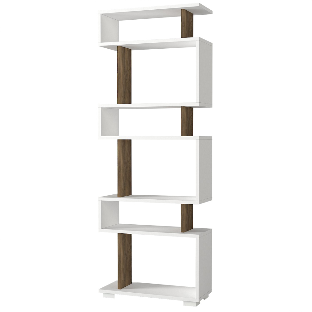 Orvello Wooden Bookcase With 6 Shelves In White And Walnut