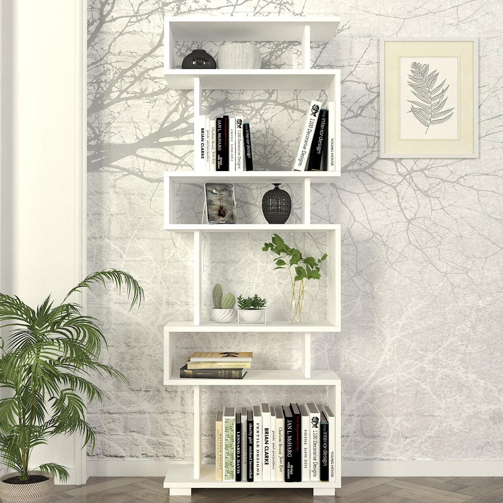 Orvello Wooden Bookcase With 6 Shelves In White