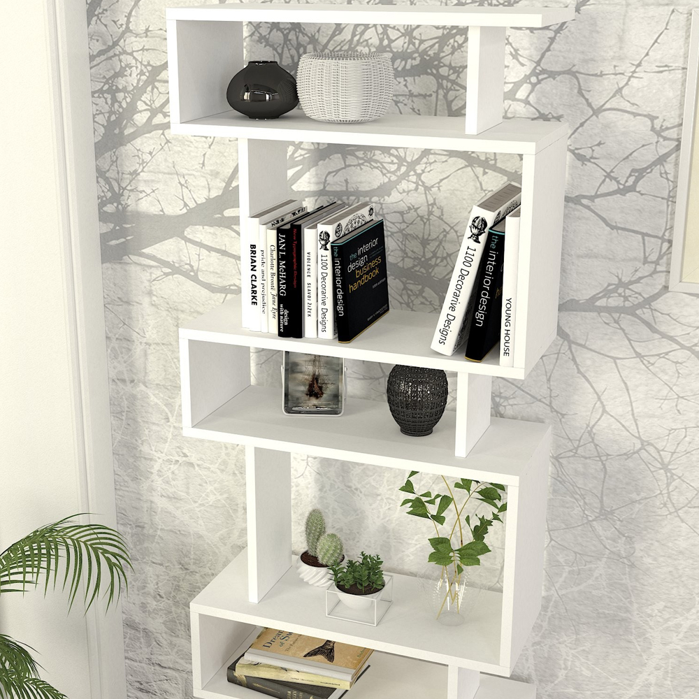 Orvello Wooden Bookcase With 6 Shelves In White