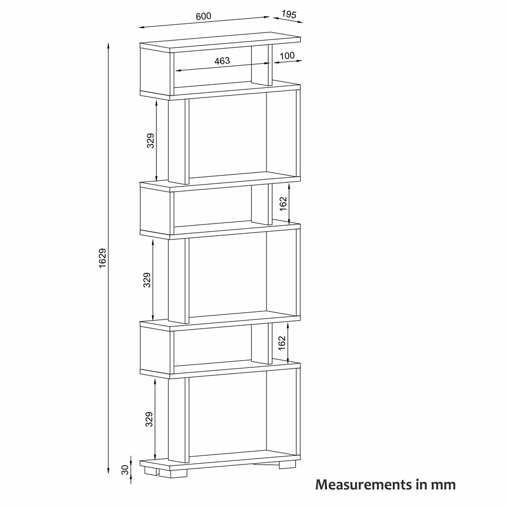 Orvello Wooden Bookcase With 6 Shelves In White
