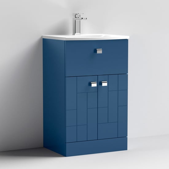 Product photograph of Bloke 50cm 1 Drawer Vanity With Curved Basin In Satin Blue from Furniture in Fashion