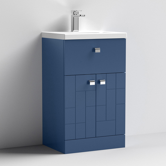 Product photograph of Bloke 50cm 1 Drawer Vanity With Mid Edged Basin In Satin Blue from Furniture in Fashion