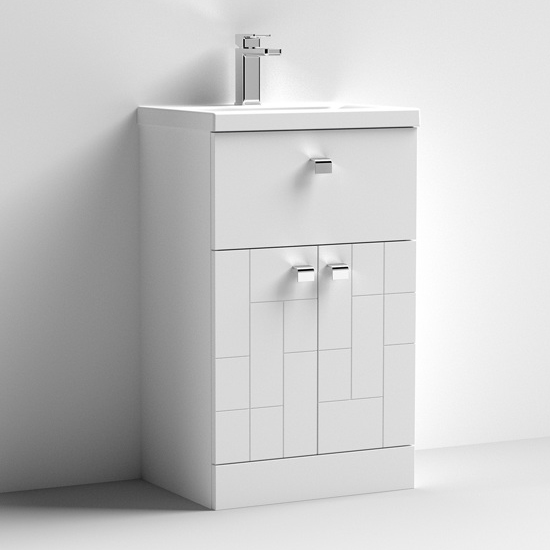 Product photograph of Bloke 50cm 1 Drawer Vanity With Mid Edged Basin In Satin White from Furniture in Fashion