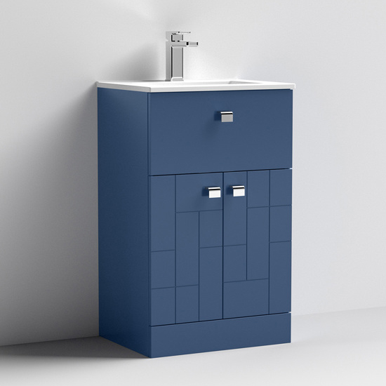 Read more about Bloke 50cm 1 drawer vanity with minimalist basin in satin blue