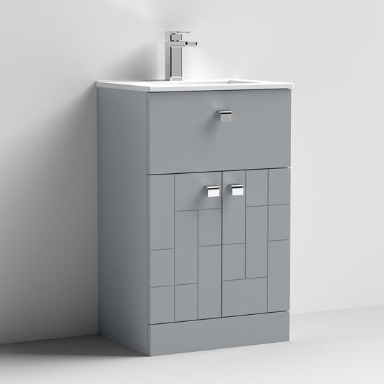 Photo of Bloke 50cm 1 drawer vanity with minimalist basin in satin grey