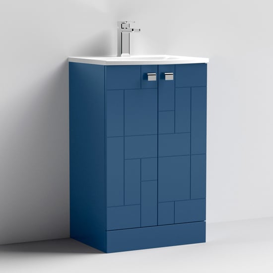 Product photograph of Bloke 50cm 2 Doors Vanity With Curved Basin In Satin Blue from Furniture in Fashion