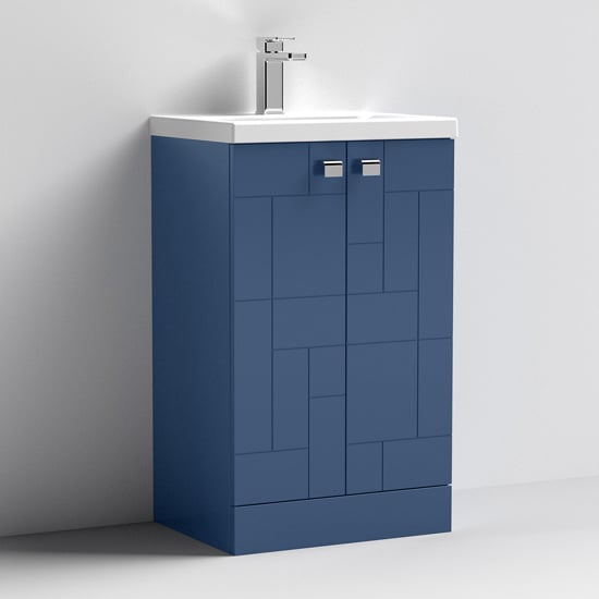 Product photograph of Bloke 50cm 2 Doors Vanity With Mid Edged Basin In Satin Blue from Furniture in Fashion