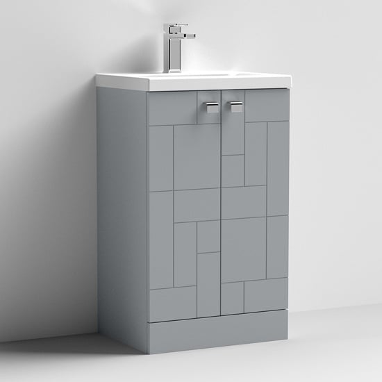 Product photograph of Bloke 50cm 2 Doors Vanity With Mid Edged Basin In Satin Grey from Furniture in Fashion